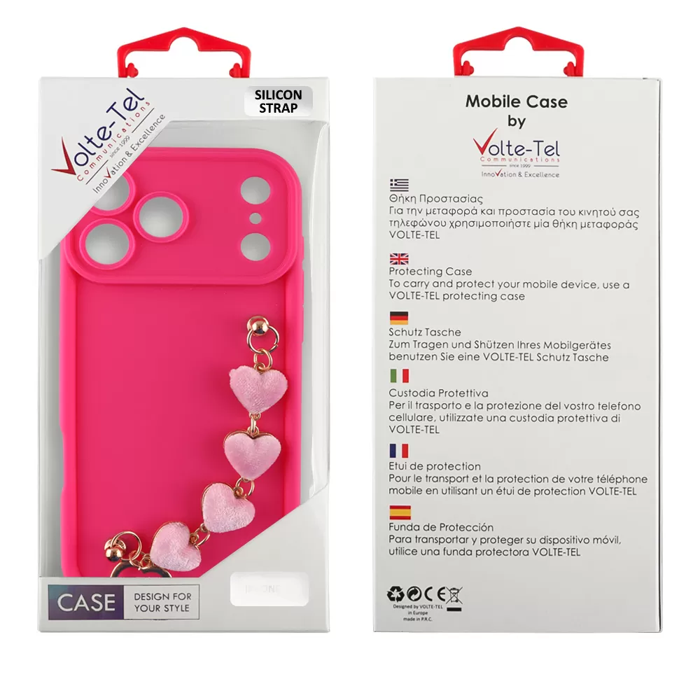 VOLTE-TEL SILICON TPU WITH STRAP ΘΗΚΗ IPHONE 17 PRO MAX 6.9in  FULL CAMERA PROTECTION PINK WITH PINK HEARTS - Image 2