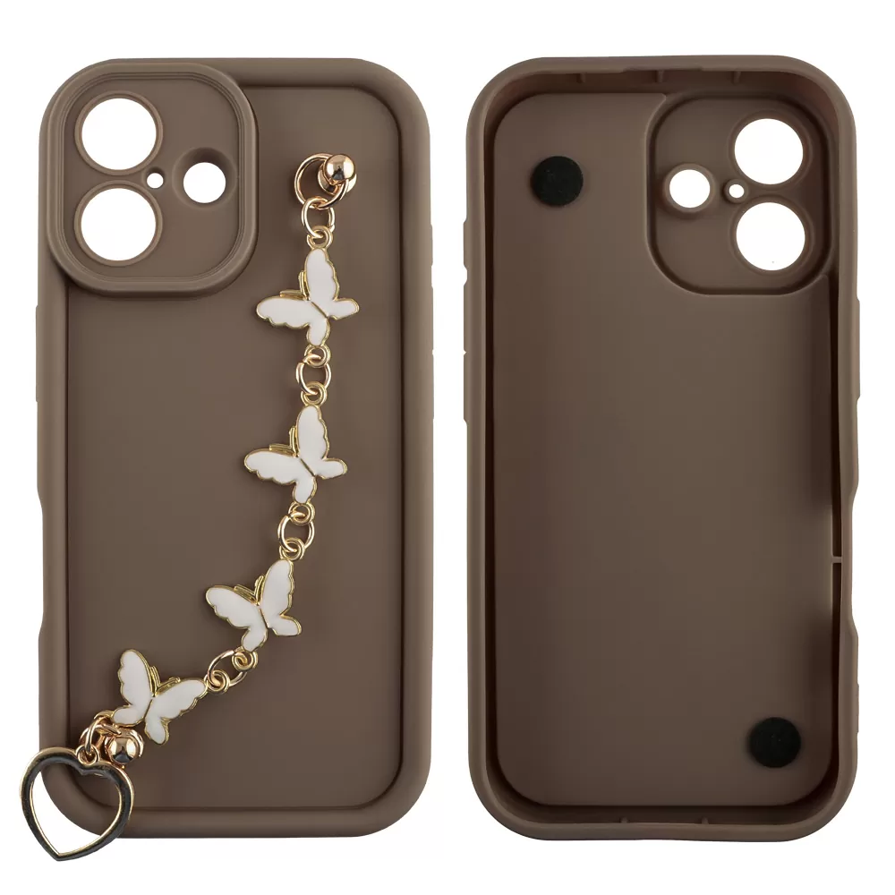VOLTE-TEL SILICON TPU WITH STRAP ΘΗΚΗ IPHONE 17 6.3in  FULL CAMERA PROTECTION BROWN WITH WHITE BUTTERFLIES - Image 3