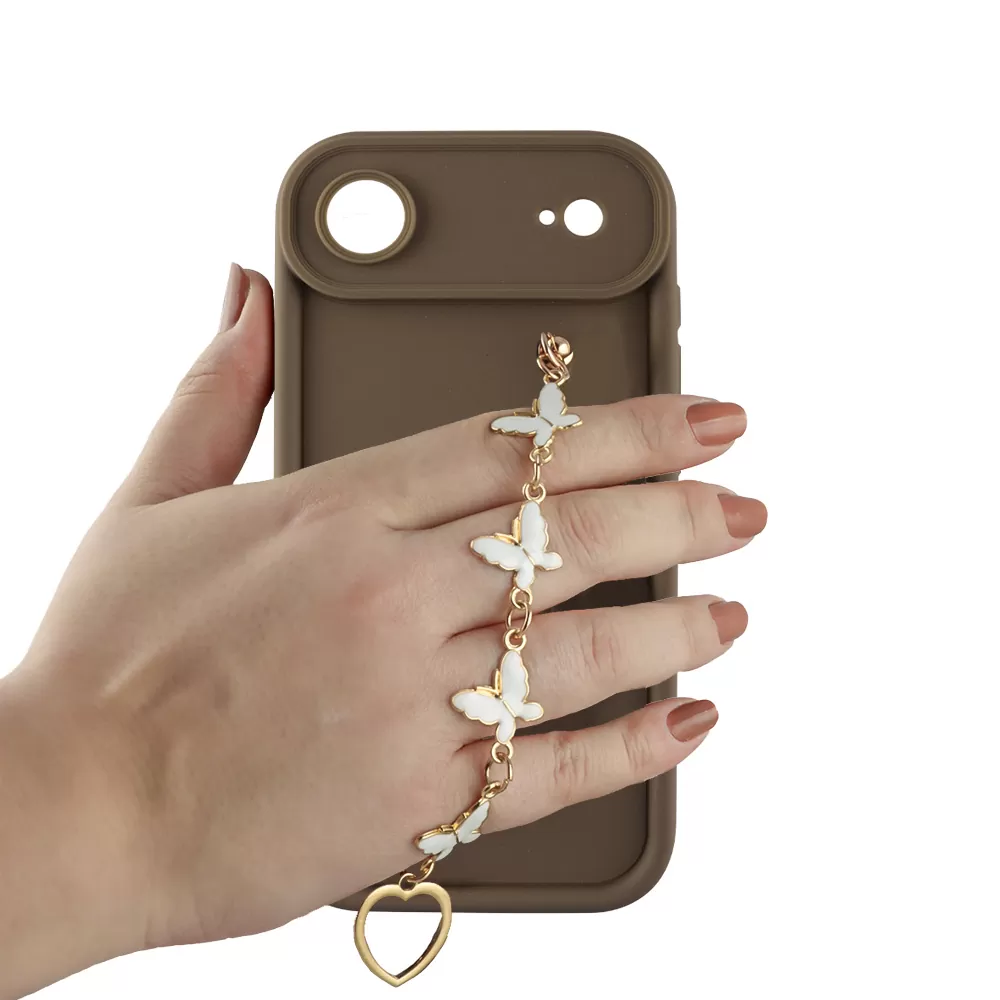 VOLTE-TEL SILICON TPU WITH STRAP ΘΗΚΗ IPHONE 17 AIR 6.5in  FULL CAMERA PROTECTION BROWN WITH WHITE BUTTERFLIES - Image 5