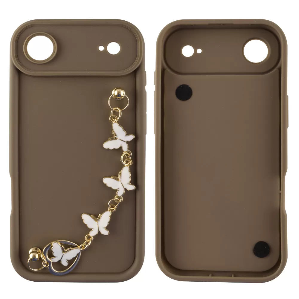 VOLTE-TEL SILICON TPU WITH STRAP ΘΗΚΗ IPHONE 17 AIR 6.5in  FULL CAMERA PROTECTION BROWN WITH WHITE BUTTERFLIES - Image 3