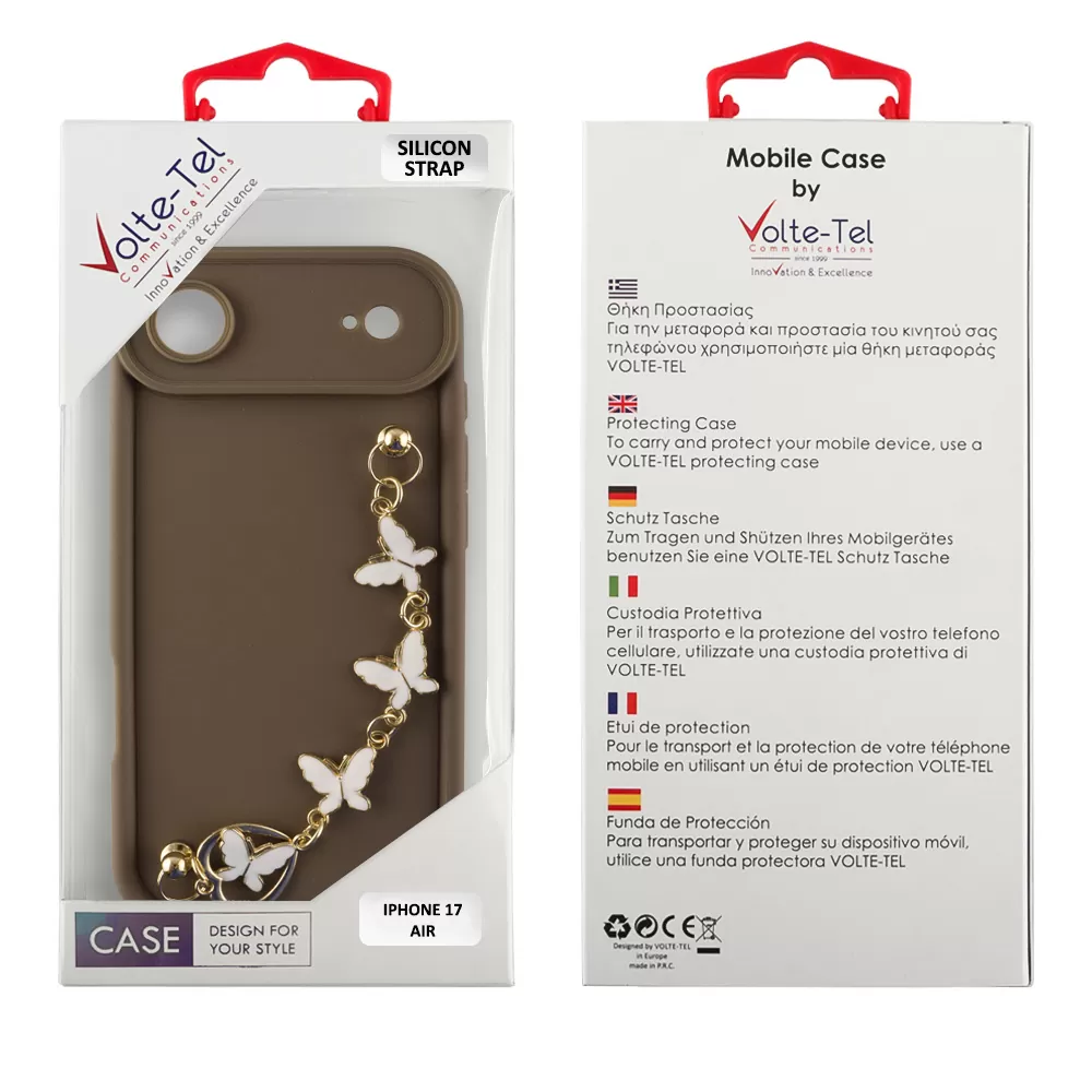 VOLTE-TEL SILICON TPU WITH STRAP ΘΗΚΗ IPHONE 17 AIR 6.5in  FULL CAMERA PROTECTION BROWN WITH WHITE BUTTERFLIES - Image 2