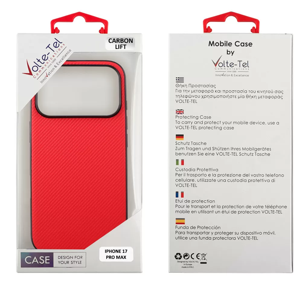 VOLTE-TEL CARBON LIFT ΘΗΚΗ IPHONE 17 PRO MAX 6.9in  CAMERA GUARD PROTECTION RED - Image 2