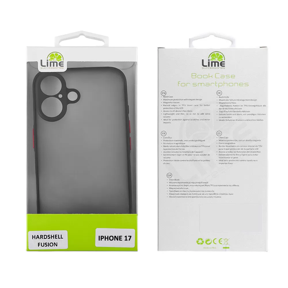 LIME HARDSHELL FUSION ΘΗΚΗ IPHONE 17 6.3in  FULL CAMERA PROTECTION BLACK WITH RED KEYS - Image 2