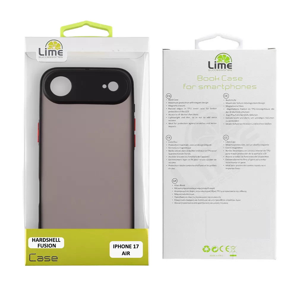 LIME HARDSHELL FUSION ΘΗΚΗ IPHONE 17 AIR 6.5inin  FULL CAMERA PROTECTION BLACK WITH RED KEYS - Image 2