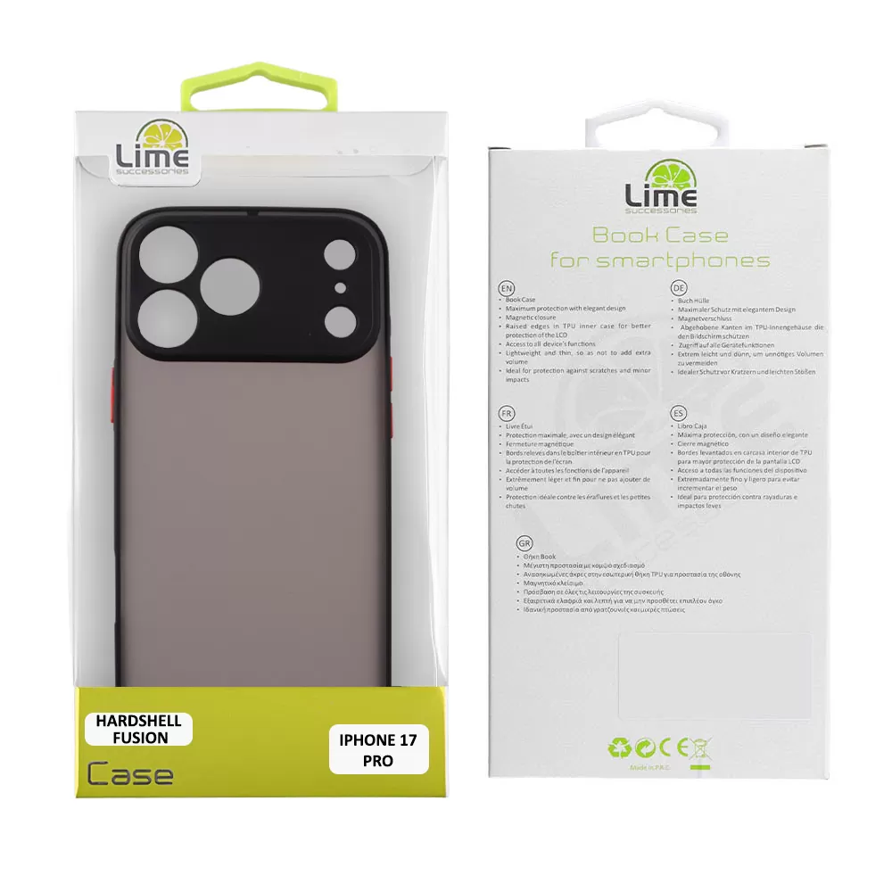 LIME HARDSHELL FUSION ΘΗΚΗ IPHONE 17 PRO 6.3in  FULL CAMERA PROTECTION BLACK WITH RED KEYS - Image 2