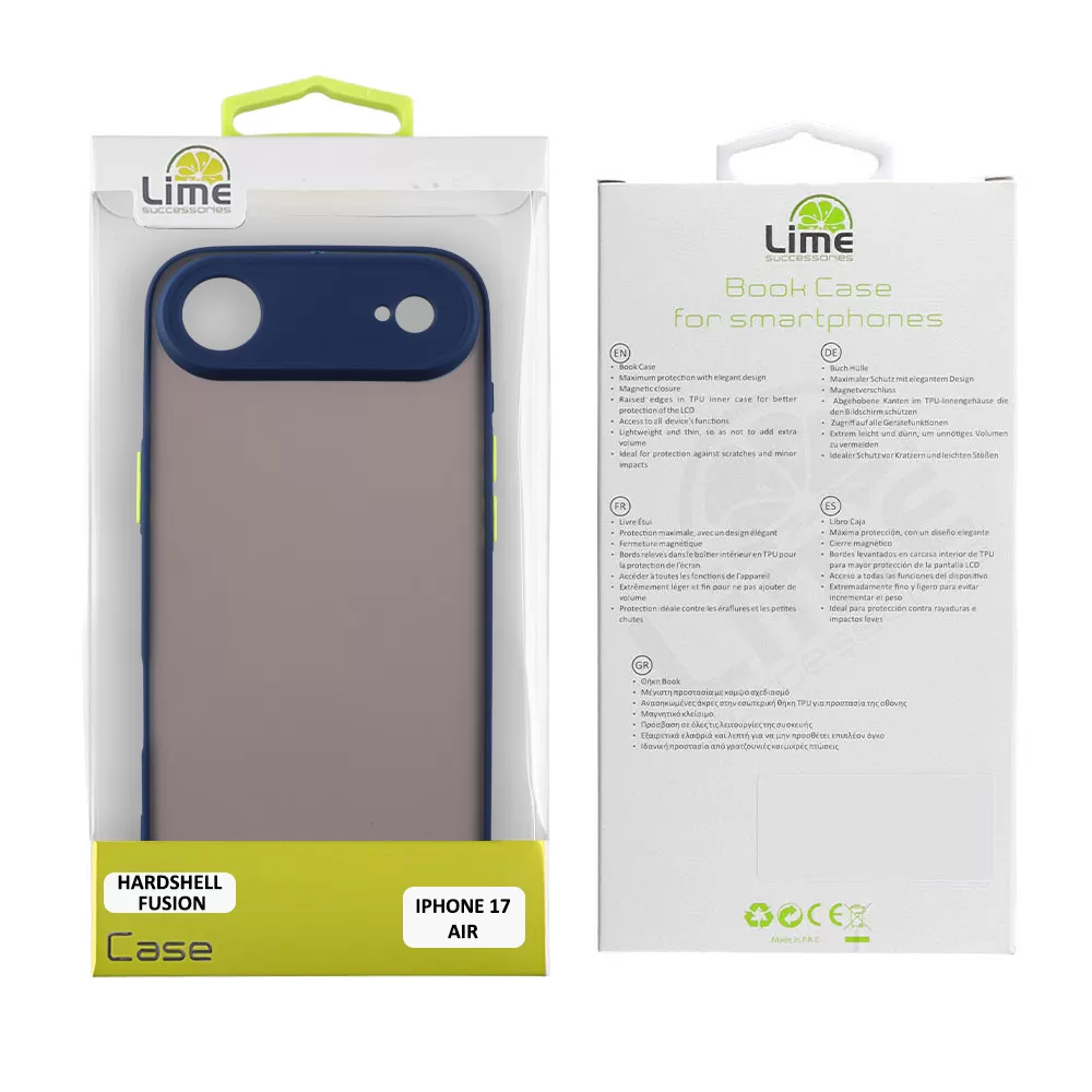 LIME HARDSHELL FUSION ΘΗΚΗ IPHONE 17 AIR 6.5in  FULL CAMERA PROTECTION BLUE WITH YELLOW KEYS - Image 2