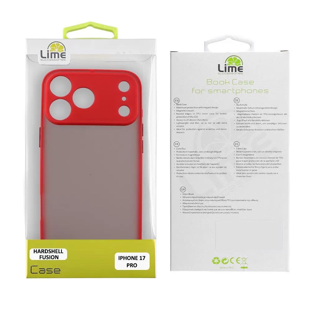 LIME HARDSHELL FUSION ΘΗΚΗ IPHONE 17 PRO 6.3in  FULL CAMERA PROTECTION RED WITH BLACK KEYS - Image 2