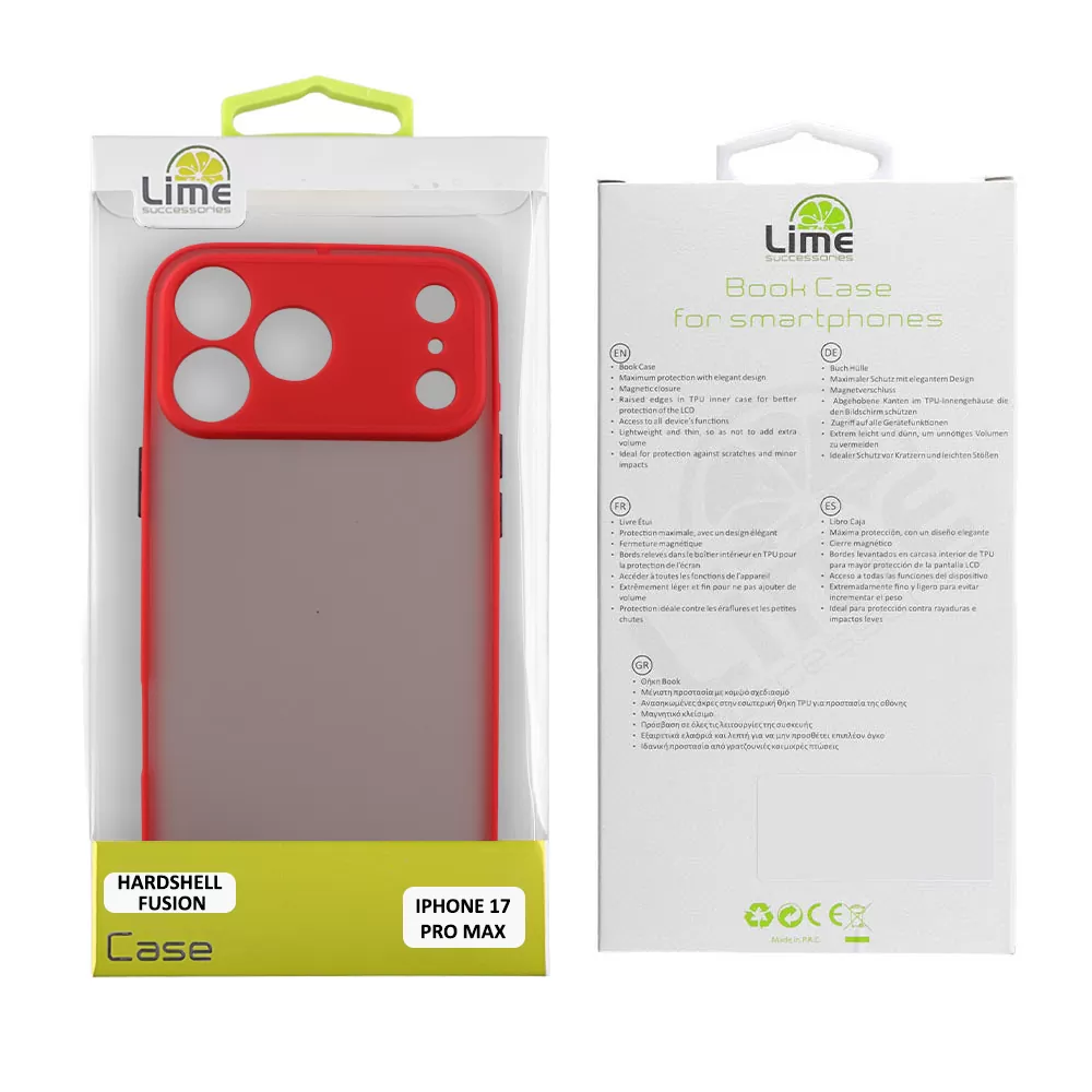 LIME HARDSHELL FUSION ΘΗΚΗ IPHONE 17 PRO MAX 6.9in  FULL CAMERA PROTECTION RED WITH BLACK KEYS - Image 2