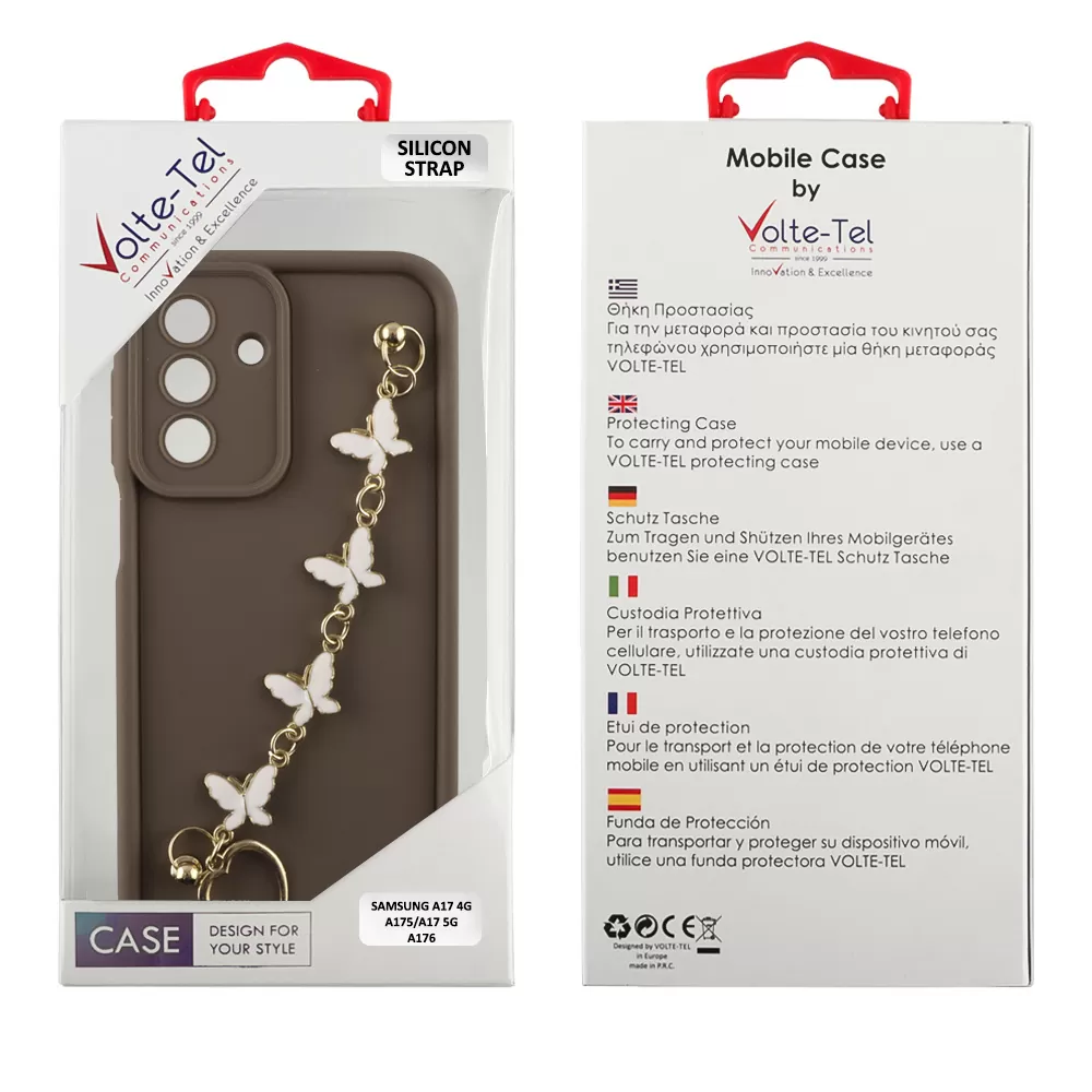 VOLTE-TEL SILICON TPU WITH STRAP ΘΗΚΗ SAMSUNG A17 4G A175/A17 5G A176/M17 5G M176 6.7in  FULL CAMERA PROTECTION BROWN WITH WHITE - Image 2