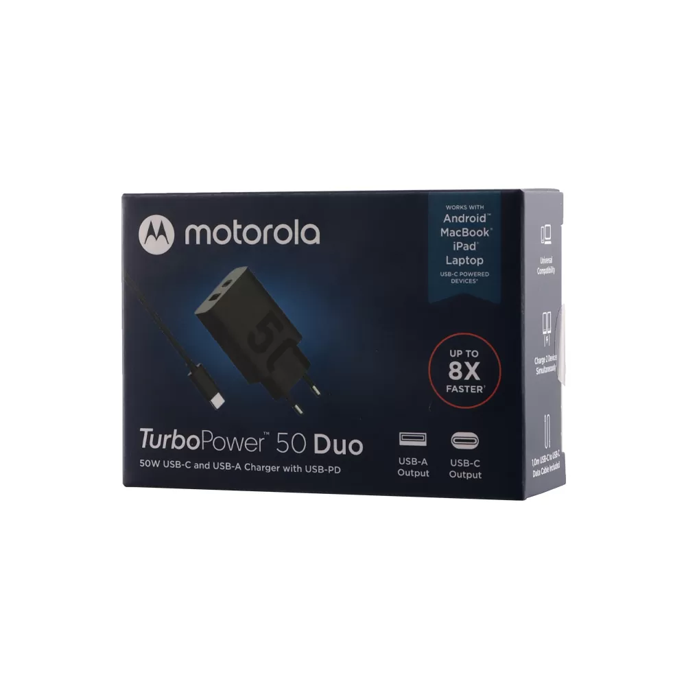 TRAVEL MOTOROLA SJMC502 DUAL USB C 5V/3A 9V/3A 20V/2A + USB A 5V/2A 50W FAST CHARGE+USB DATA TYPE C TO TYPE C 3A BLACK PACKING - Image 2