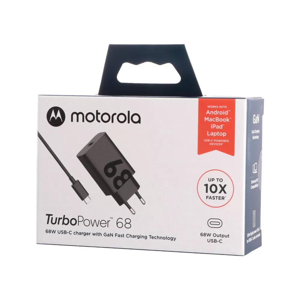 TRAVEL MOTOROLA SJMC682 USB C 5V 5A/9V 4A/11V 6.5A/20V 3.4A 68W GANFAST CHARGE+USB DATA TYPE C TO TYPE C 3A BLACK PACKING OR - Image 2