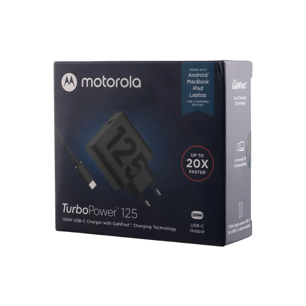 TRAVEL MOTOROLA SJMC1252 USB C 5V 3A/9V 3A/15V 3A/ 20V/6.25A 125W GANFAST CHARGE+USB DATA TYPE C TO TYPE C 3A BLACK PACKING OR - Image 2