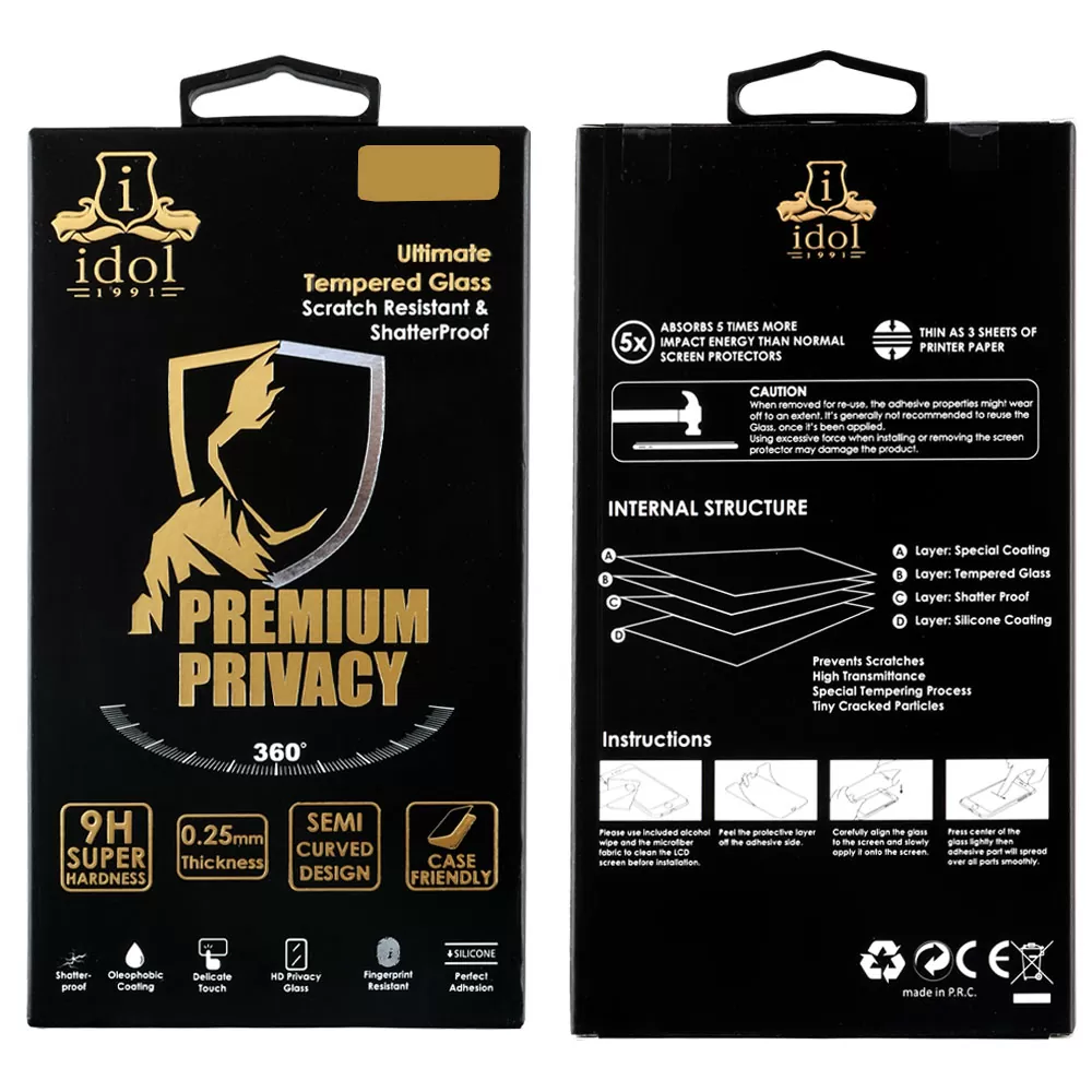 IDOL 1991 PREMIUM PRIVACY ANTISPY TEMPERED GLASS XIAOMI REDMI NOTE 12S 6.43in 9H 0.25mm SEMI CURVED FULL GLUE BLACK - Image 2