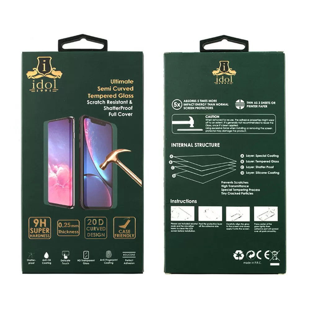 IDOL 1991 TEMPERED GLASS HUAWEI P30 LITE 6.15in 9H 0.25mm 20D FULL GLUE SEMI CURVED BLACK - Image 2