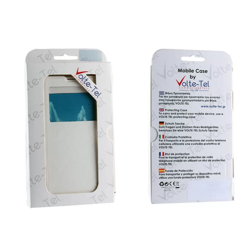 VOLTE-TEL LEATHER-TPU VIEW ΘΗΚΗ SONY XPERIA E5 F3311 BOOK STAND WHITE - Image 3