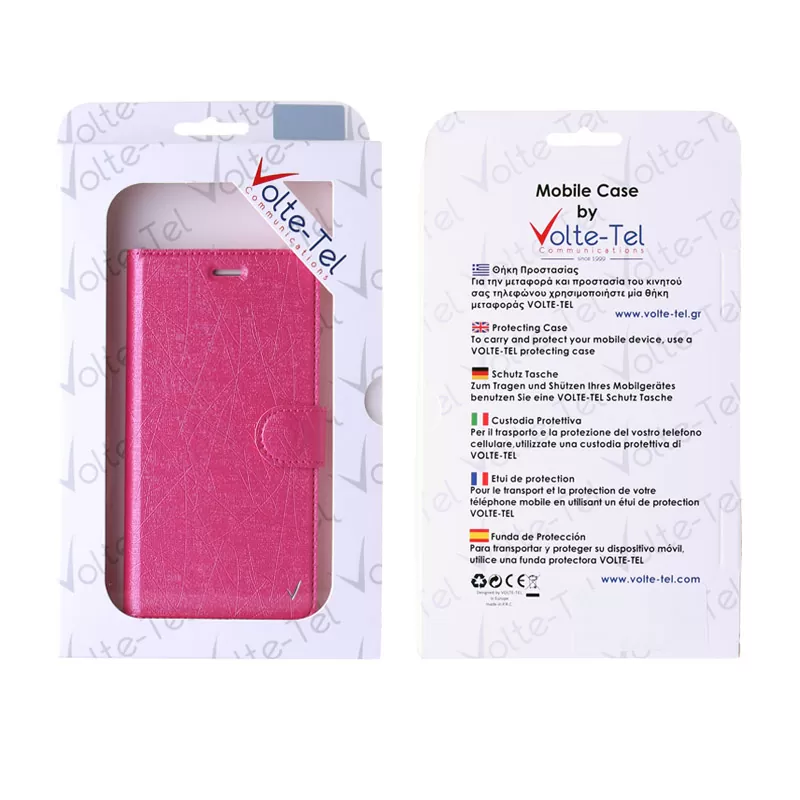VOLTE-TEL ΘΗΚΗ ALCATEL PIXI 3 4.5" 4G 4027D LINE LEATHER-TPU BOOK STAND PINK - Image 2