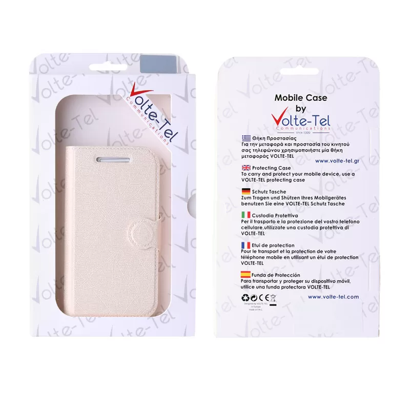 VOLTE-TEL ΘΗΚΗ ALCATEL PIXI 3 4" 4013D LINE LEATHER-TPU BOOK STAND WHITE - Image 2