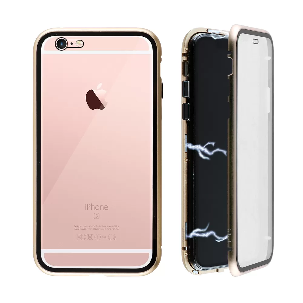 IDOL 1991 MAGNETIC METAL FRAME ΘΗΚΗ IPHONE 6S/6 4.7in GOLD+TEMPERED GLASS BACK-FRONT