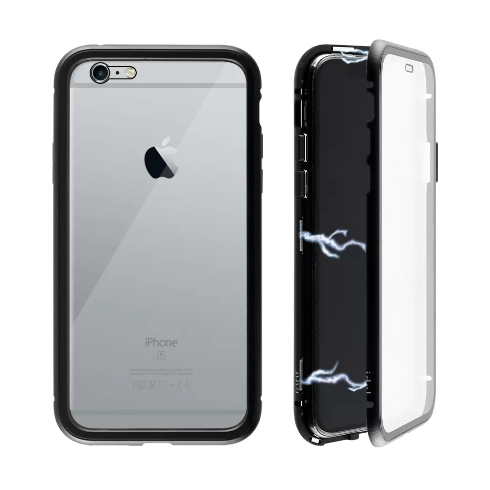 IDOL 1991 MAGNETIC METAL FRAME ΘΗΚΗ IPHONE 6S PLUS 5.5in BLACK+TEMPERED GLASS BACK-FRONT