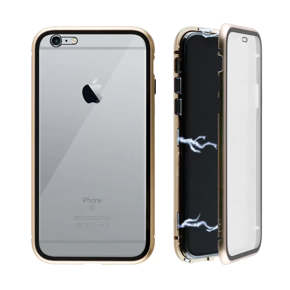IDOL 1991 MAGNETIC METAL FRAME ΘΗΚΗ IPHONE 6S PLUS 5.5in GOLD+TEMPERED GLASS BACK-FRONT