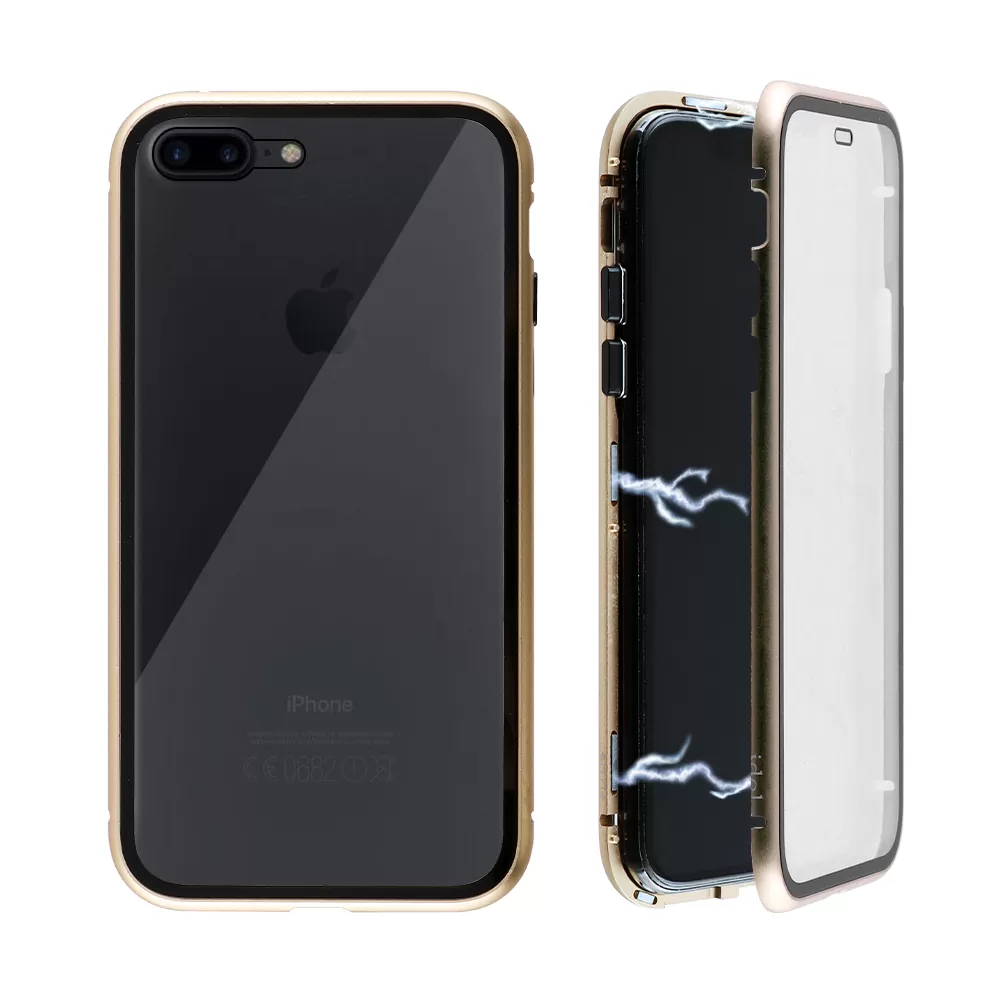 IDOL 1991 MAGNETIC METAL FRAME ΘΗΚΗ IPHONE 7 PLUS/8 PLUS 5.5in GOLD+TEMPERED GLASS BACK-FRONT