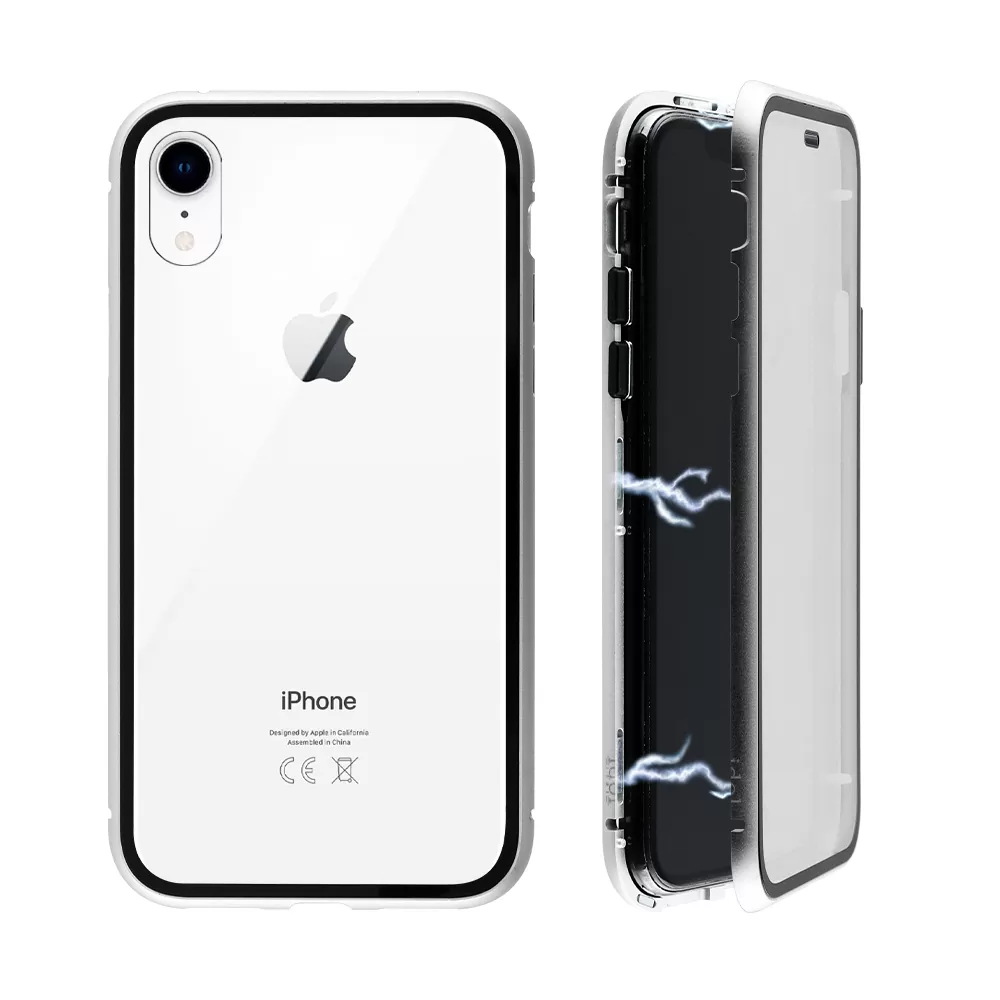 IDOL 1991 MAGNETIC METAL FRAME ΘΗΚΗ IPHONE XR 6.1in SILVER+TEMPERED GLASS BACK-FRONT