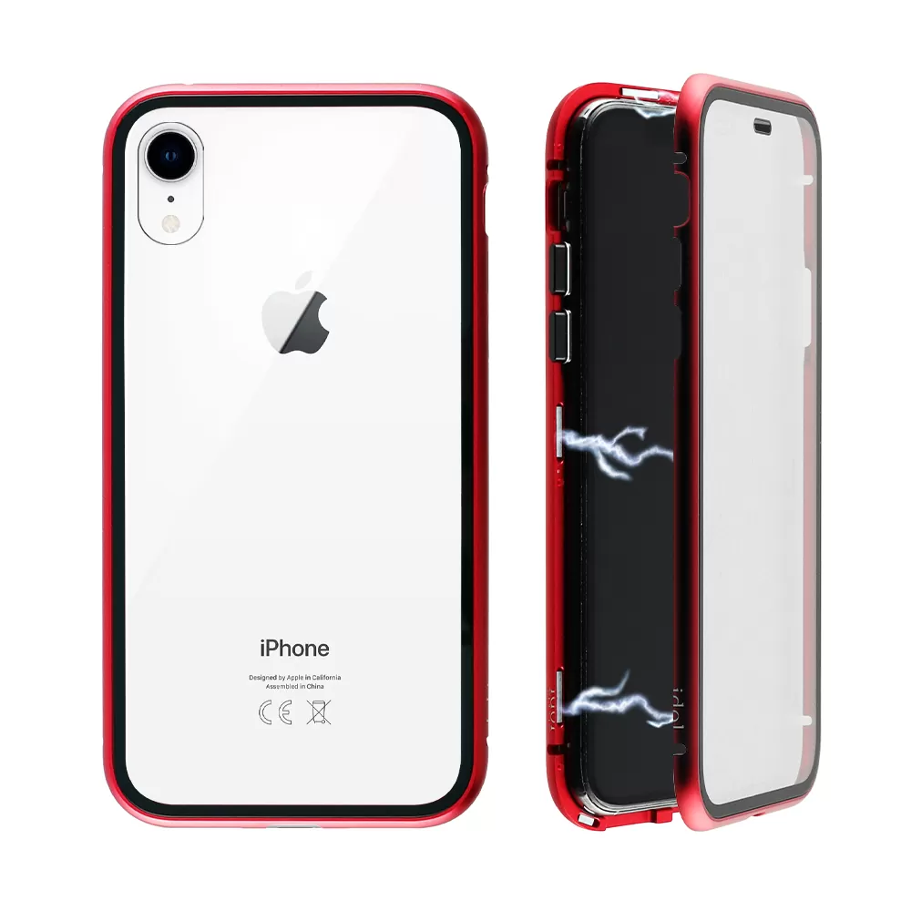 IDOL 1991 MAGNETIC METAL FRAME ΘΗΚΗ IPHONE XR 6.1in RED+TEMPERED GLASS BACK-FRONT