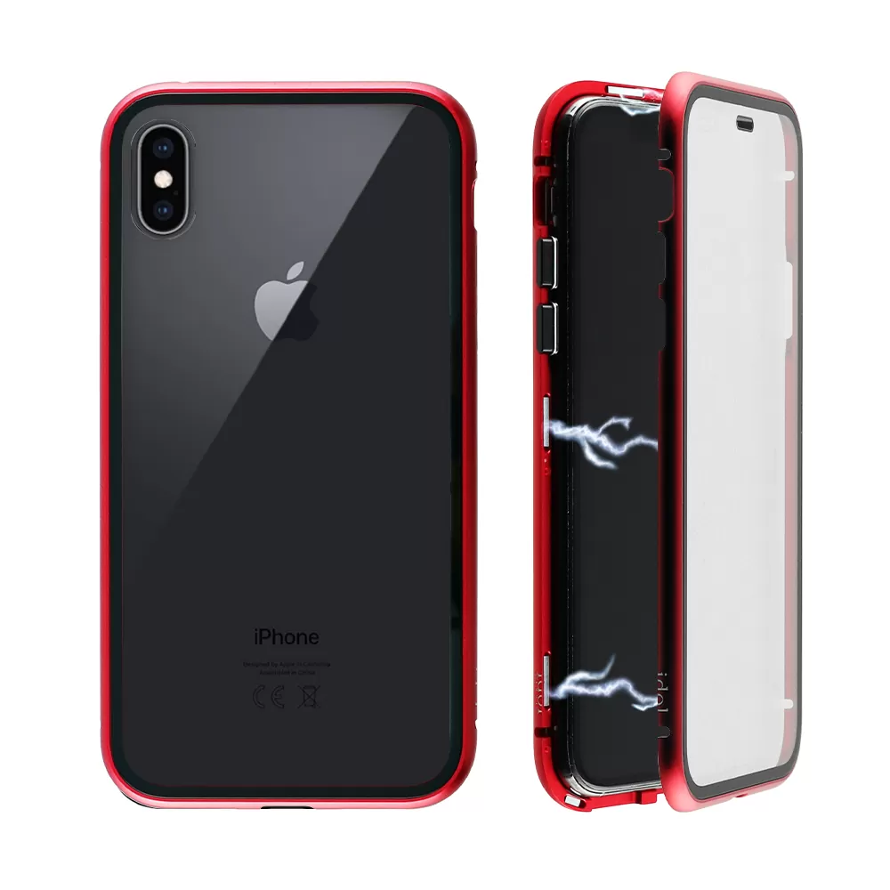 IDOL 1991 MAGNETIC METAL FRAME ΘΗΚΗ IPHONE XS MAX 6.5in RED+TEMPERED GLASS BACK-FRONT