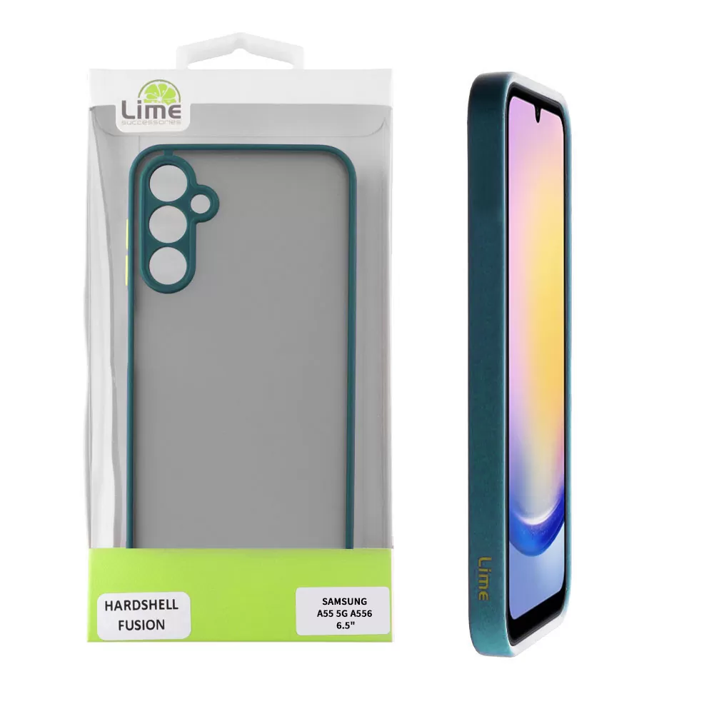LIME HARDSHELL FUSION ΘΗΚΗ SAMSUNG A55 5G A556 6.6in  FULL CAMERA PROTECTION GREEN WITH YELLOW KEYS