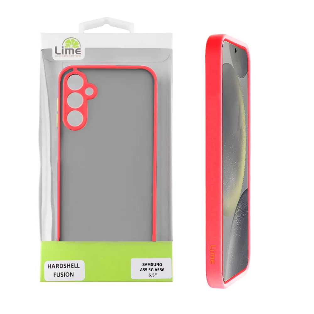 LIME HARDSHELL FUSION ΘΗΚΗ SAMSUNG A55 5G A556 6.6in  FULL CAMERA PROTECTION RED WITH BLACK KEYS
