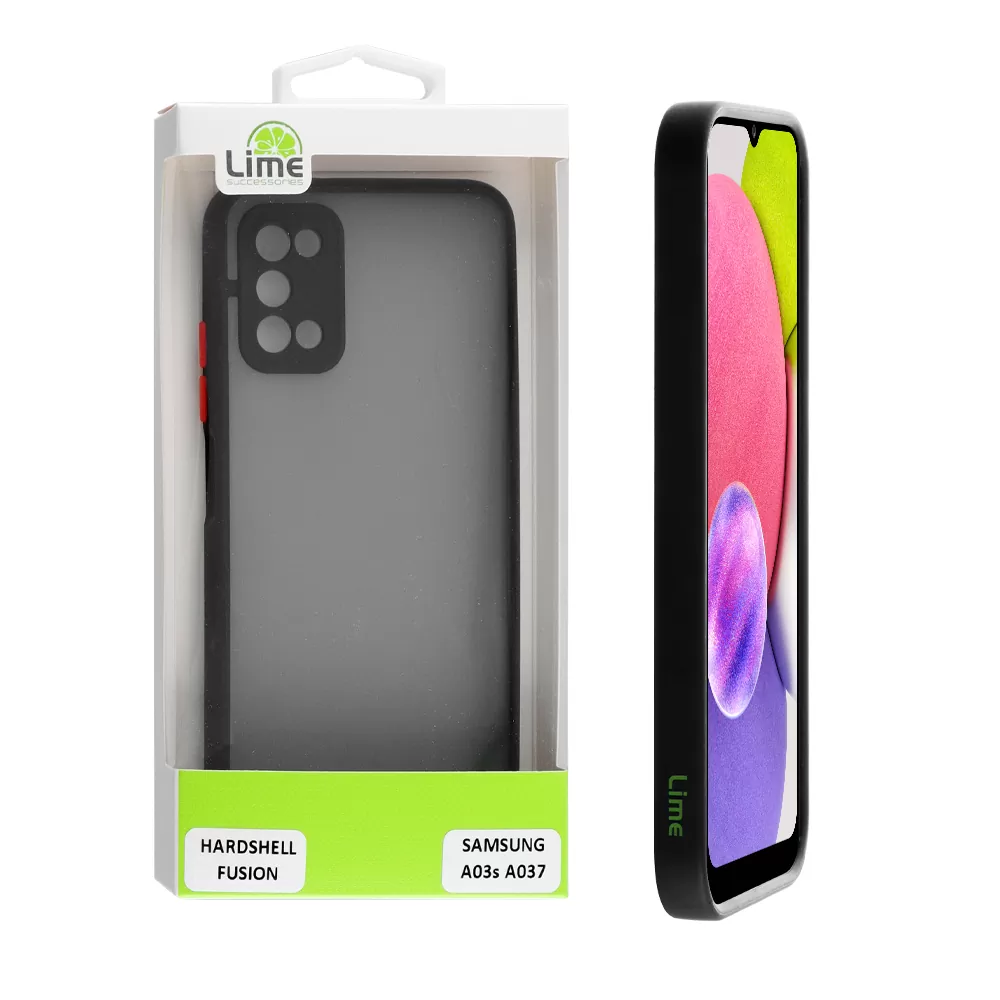 LIME HARDSHELL FUSION ΘΗΚΗ SAMSUNG A03s A037 6.5in  FULL CAMERA PROTECTION BLACK WITH RED KEYS