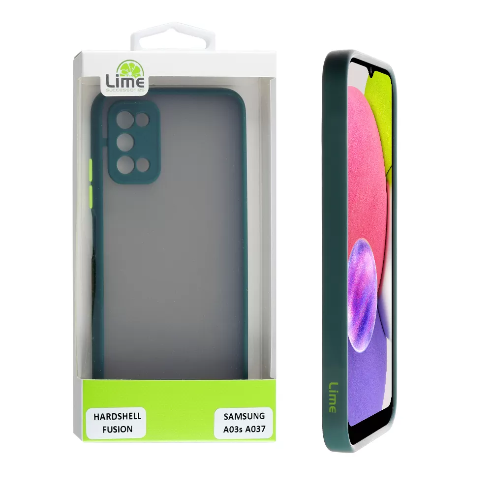 LIME HARDSHELL FUSION ΘΗΚΗ SAMSUNG A03s A037 6.5in  FULL CAMERA PROTECTION DARK GREEN WITH YELLOW KEYS