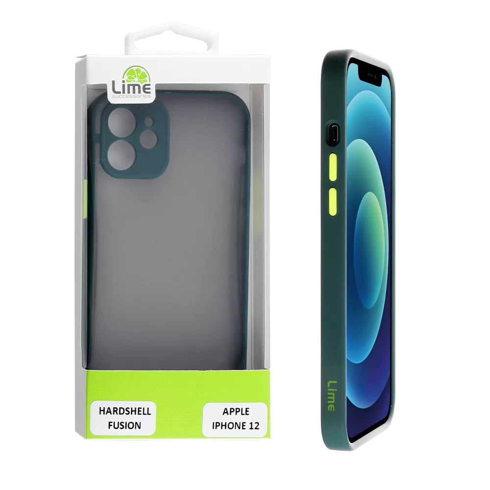 LIME HARDSHELL FUSION ΘΗΚΗ IPHONE 12 6.1in  FULL CAMERA PROTECTION DARK GREEN WITH YELLOW KEYS