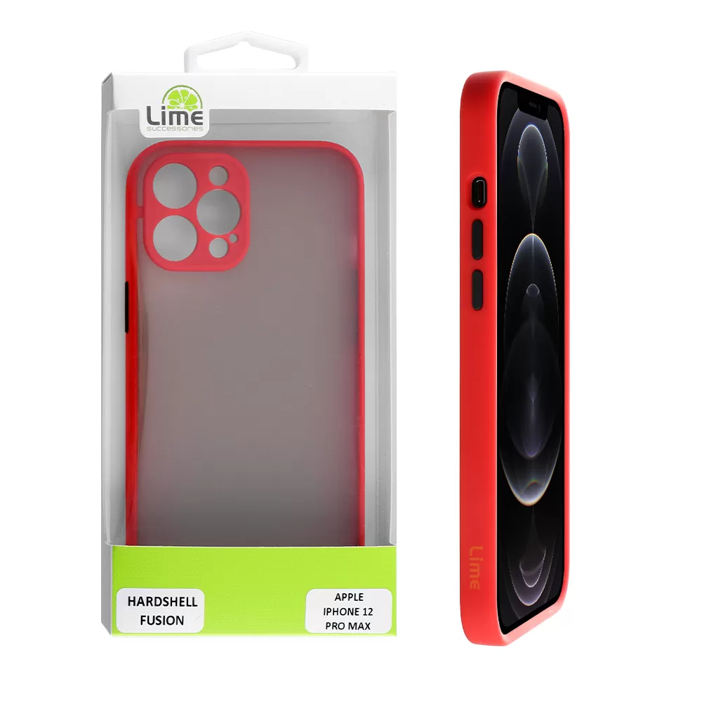LIME HARDSHELL FUSION ΘΗΚΗ IPHONE 12 PRO MAX 6.7in  FULL CAMERA PROTECTION RED WITH BLACK KEYS
