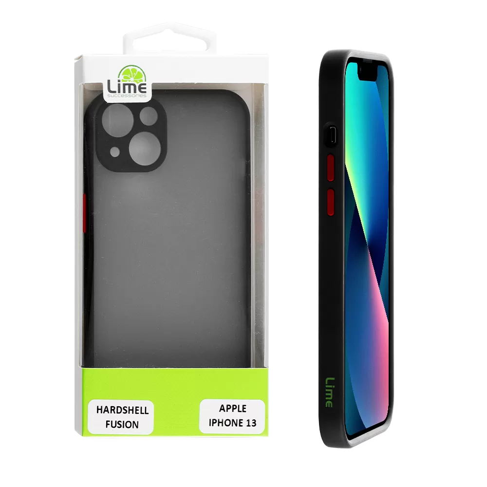 LIME HARDSHELL FUSION ΘΗΚΗ IPHONE 13 6.1in  FULL CAMERA PROTECTION BLACK WITH RED KEYS