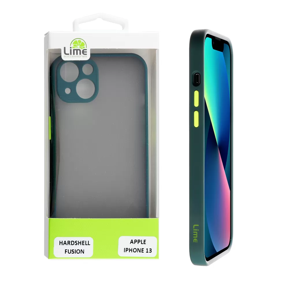 LIME HARDSHELL FUSION ΘΗΚΗ IPHONE 13 6.1in  FULL CAMERA PROTECTION DARK GREEN WITH YELLOW KEYS