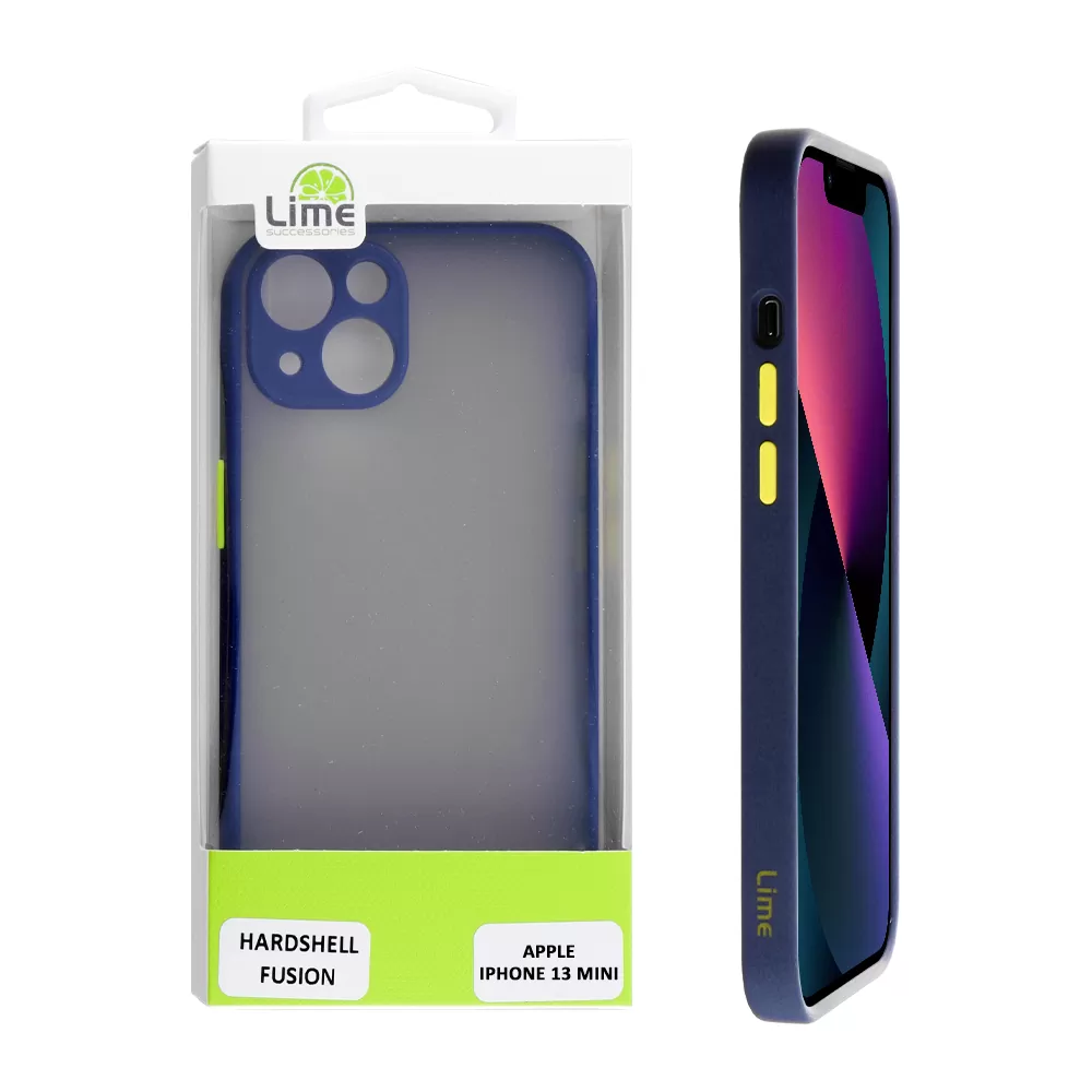 LIME HARDSHELL FUSION ΘΗΚΗ IPHONE 13 MINI 5.4in  FULL CAMERA PROTECTION BLUE WITH YELLOW KEYS