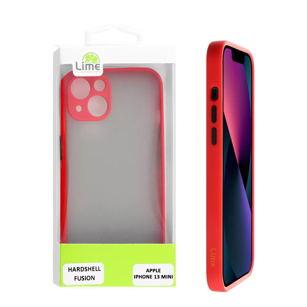 LIME HARDSHELL FUSION ΘΗΚΗ IPHONE 13 MINI 5.4in  FULL CAMERA PROTECTION RED WITH BLACK KEYS