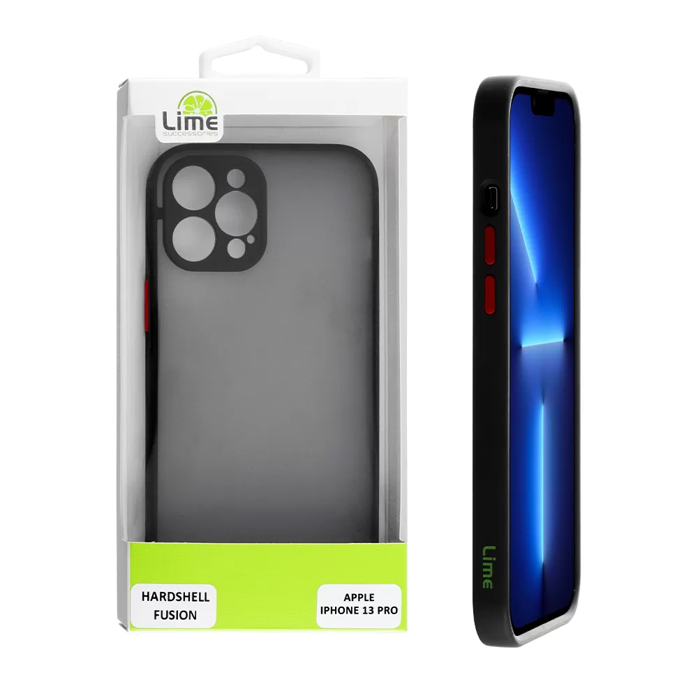 LIME HARDSHELL FUSION ΘΗΚΗ IPHONE 13 PRO 6.1in  FULL CAMERA PROTECTION BLACK WITH RED KEYS