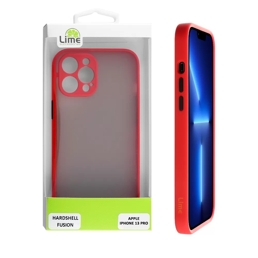 LIME HARDSHELL FUSION ΘΗΚΗ IPHONE 13 PRO 6.1in  FULL CAMERA PROTECTION RED WITH BLACK KEYS