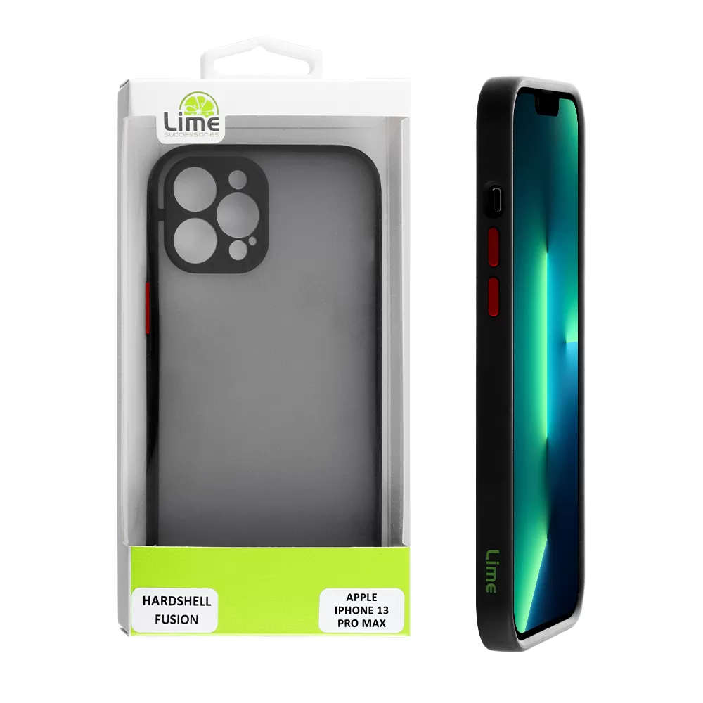 LIME HARDSHELL FUSION ΘΗΚΗ IPHONE 13 PRO MAX 6.7in  FULL CAMERA PROTECTION BLACK WITH RED KEYS