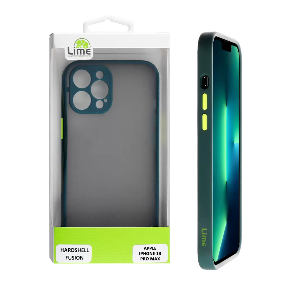 LIME HARDSHELL FUSION ΘΗΚΗ IPHONE 13 PRO MAX 6.7in  FULL CAMERA PROTECTION DARK GREEN WITH YELLOW KEYS