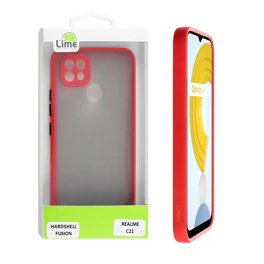 LIME HARDSHELL FUSION ΘΗΚΗ REALME C21 6.5in  FULL CAMERA PROTECTION RED WITH BLACK KEYS