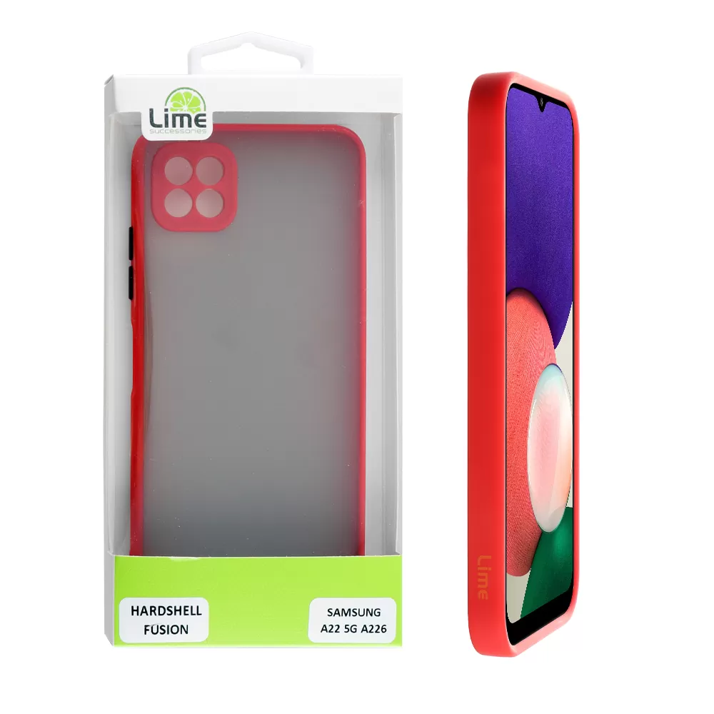 LIME HARDSHELL FUSION ΘΗΚΗ SAMSUNG A22 5G A226 6.6in  FULL CAMERA PROTECTION RED WITH BLACK KEYS