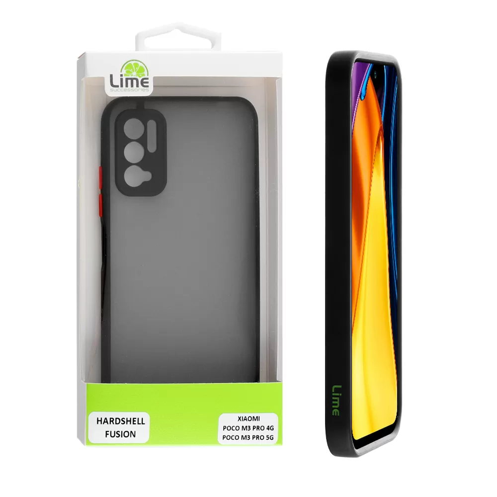 LIME HARDSHELL FUSION ΘΗΚΗ XIAOMI POCO M3 PRO 4G/POCO M3 PRO 5G 6.5in  FULL CAMERA PROTECTION BLACK WITH RED KEYS