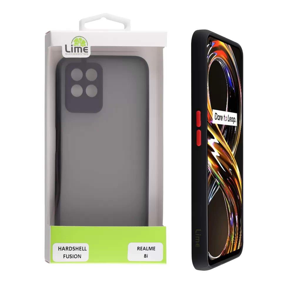 LIME HARDSHELL FUSION ΘΗΚΗ REALME 8i 6.5in  FULL CAMERA PROTECTION BLACK WITH RED KEYS