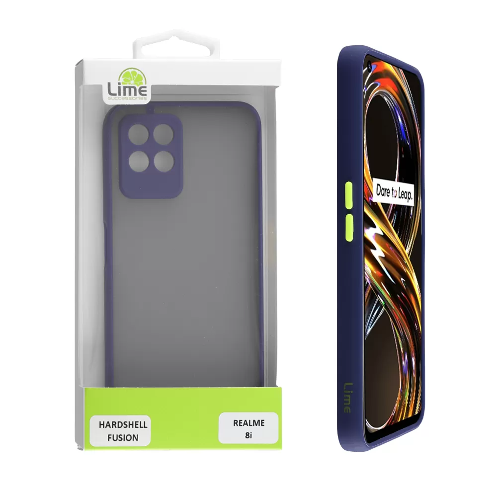 LIME HARDSHELL FUSION ΘΗΚΗ REALME 8i 6.5in  FULL CAMERA PROTECTION BLUE WITH YELLOW KEYS
