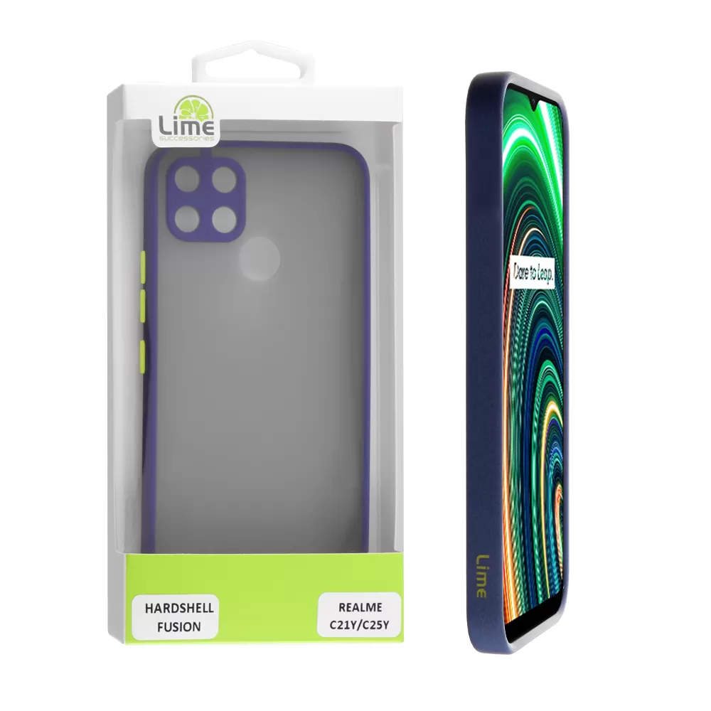 LIME HARDSHELL FUSION ΘΗΚΗ REALME C21Y/C25Y 6.5in  FULL CAMERA PROTECTION BLUE WITH YELLOW KEYS