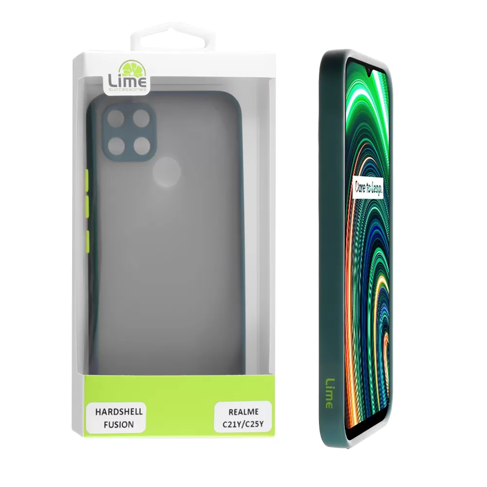 LIME HARDSHELL FUSION ΘΗΚΗ REALME C21Y/C25Y 6.5in  FULL CAMERA PROTECTION GREEN WITH YELLOW KEYS