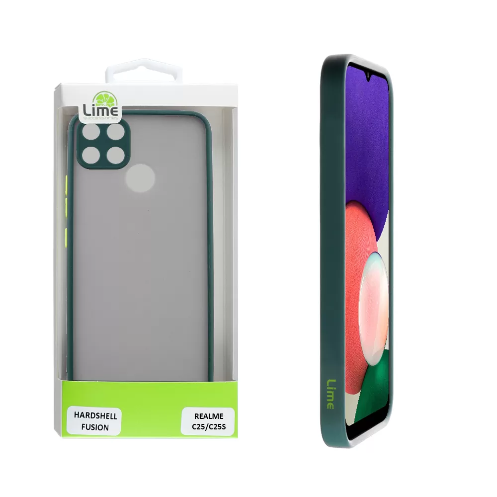 LIME HARDSHELL FUSION ΘΗΚΗ REALME C25/C25S 6.5in  FULL CAMERA PROTECTION GREEN WITH YELLOW KEYS